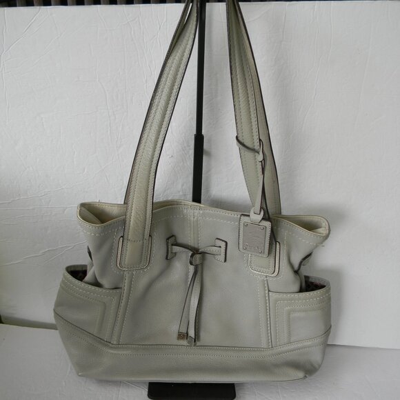 TIGNANELLO GRAY PEBBLE LEATHER LARGE CINCH DRAWSTRING TOTE POCKETS - Picture 1 of 8
